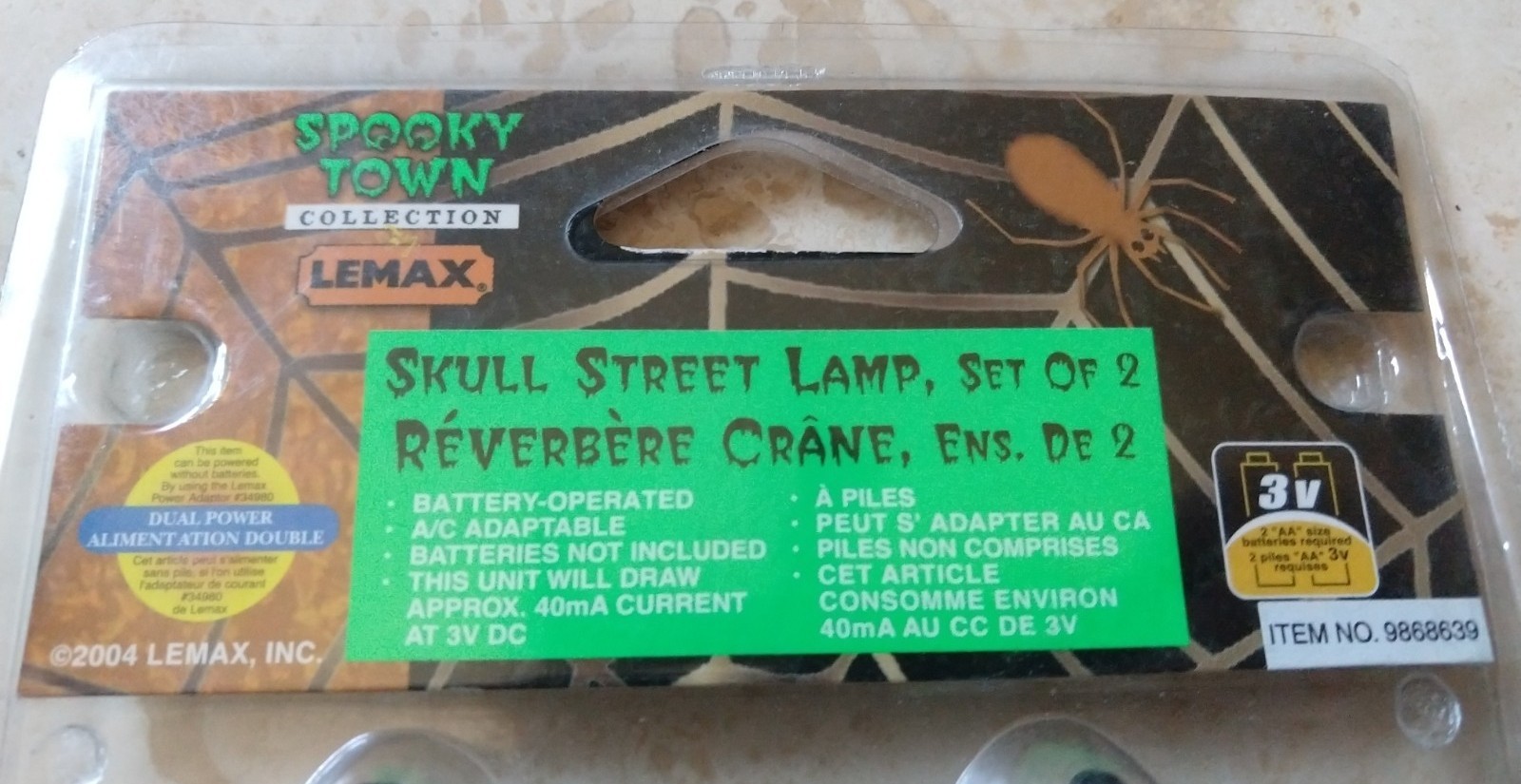 NOS Lemsx 2004 Spooky Town Collection Skull Street Lamp Set of 2 #44137 RETIRED