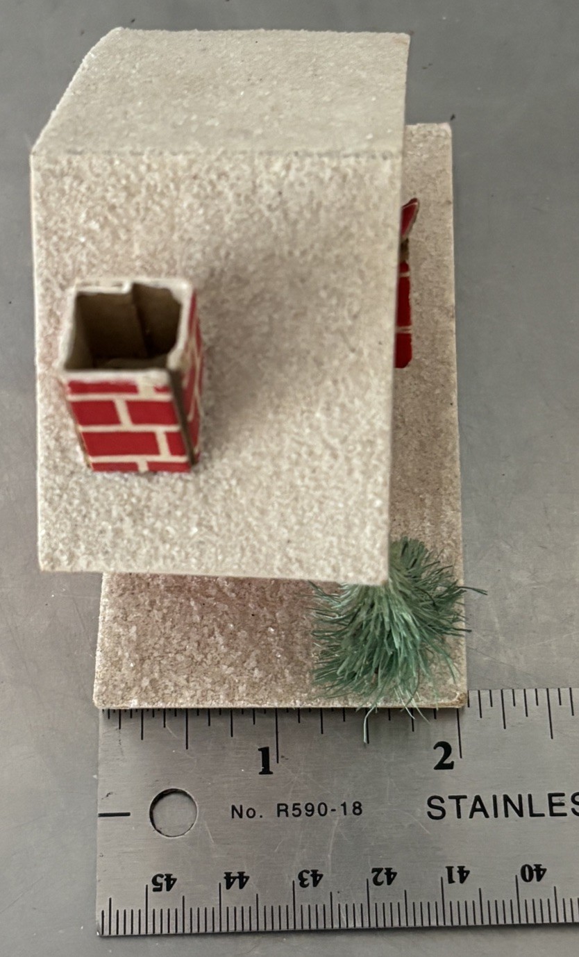 Vntg Putz House Red Brick with Cello Windows & Bottle Brush Tree Glitter L-D