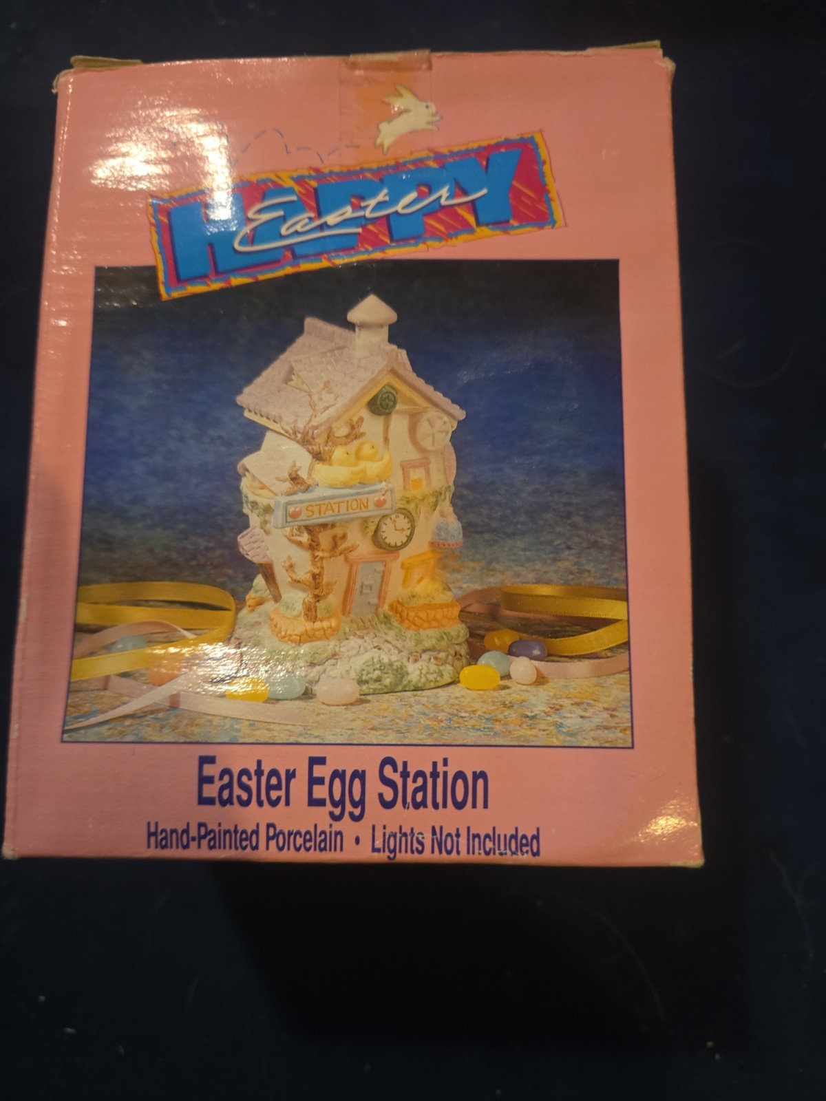 vintage 1992 hand-painted porcelain “Easter Egg Station” village house.