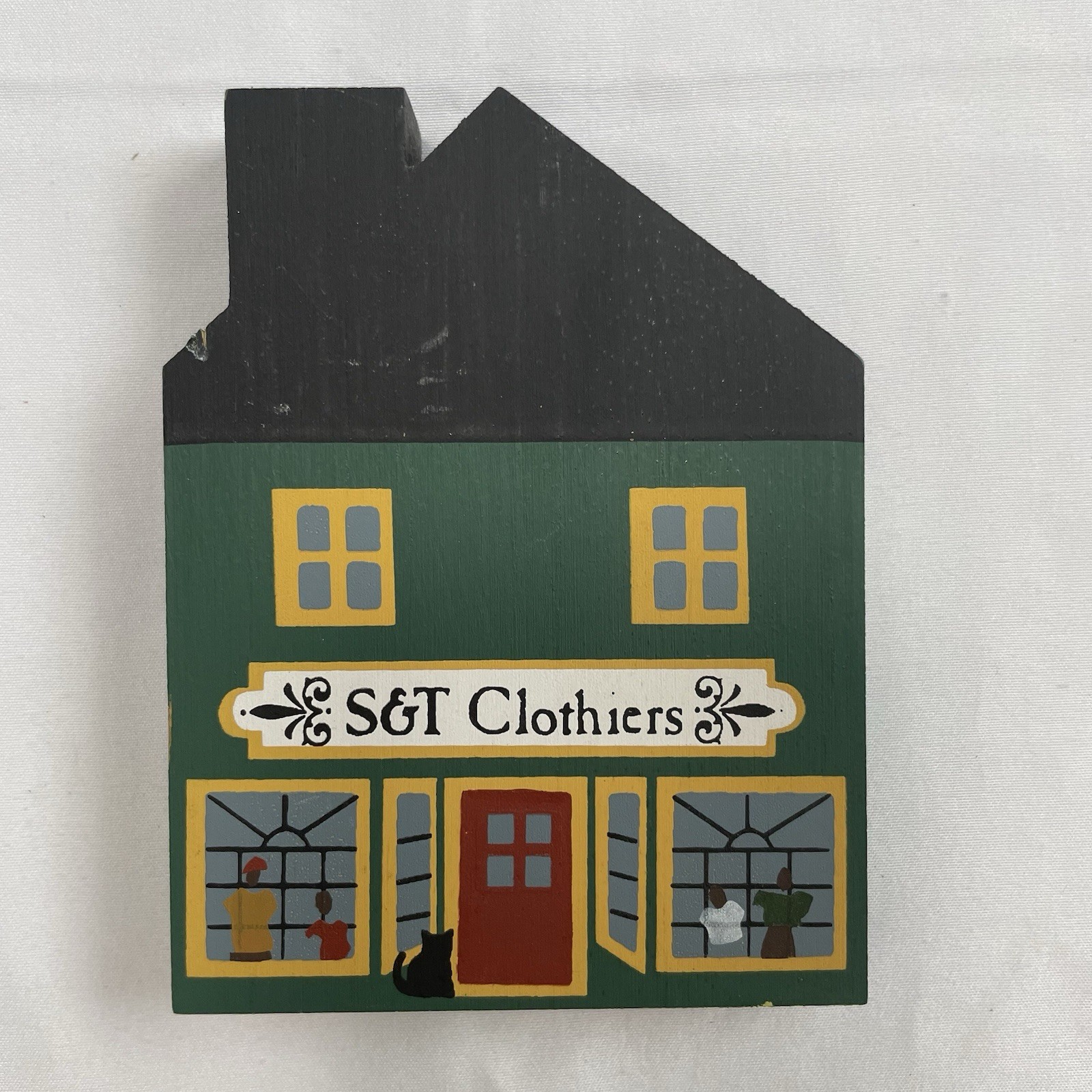 Vintage 1984 The Cats’ Meow S&T Clothiers Wooden Storefront 3 1/2″ x 4 5/8″