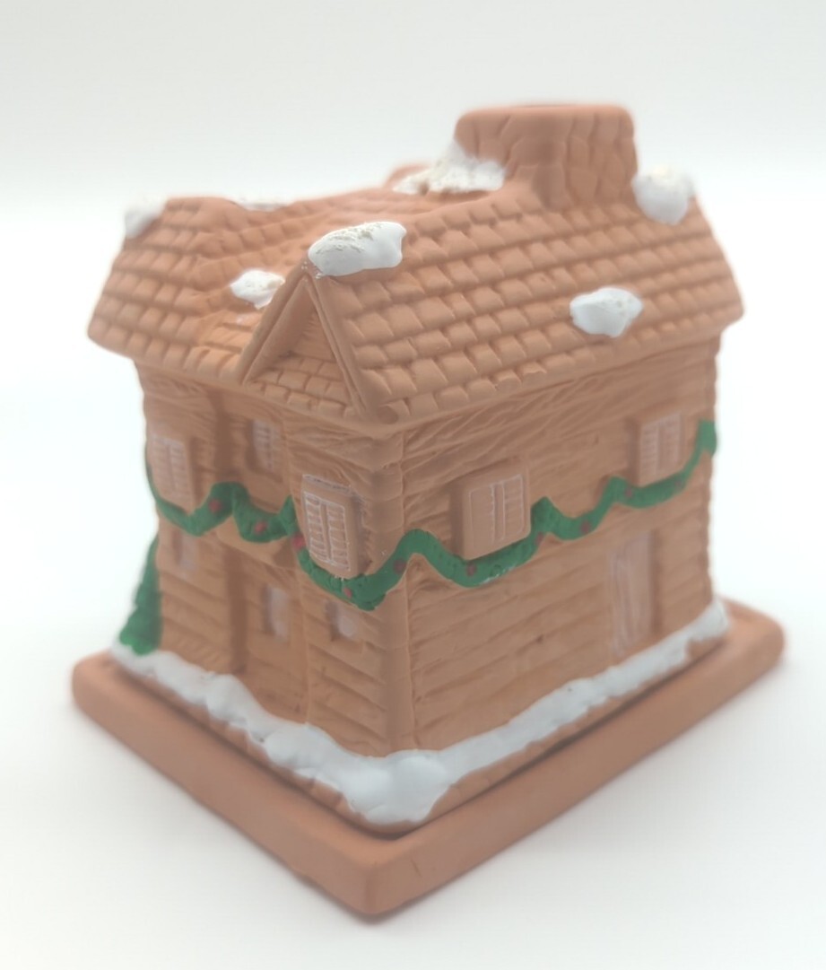 Vintage Holiday Christmas Terracotta Incense House 4.5″ Log Cabin Gingerbread