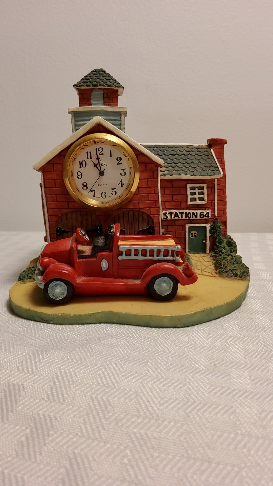 Village Fire Station 64 With Clock Figurine Tip Of Bell Tower Broken