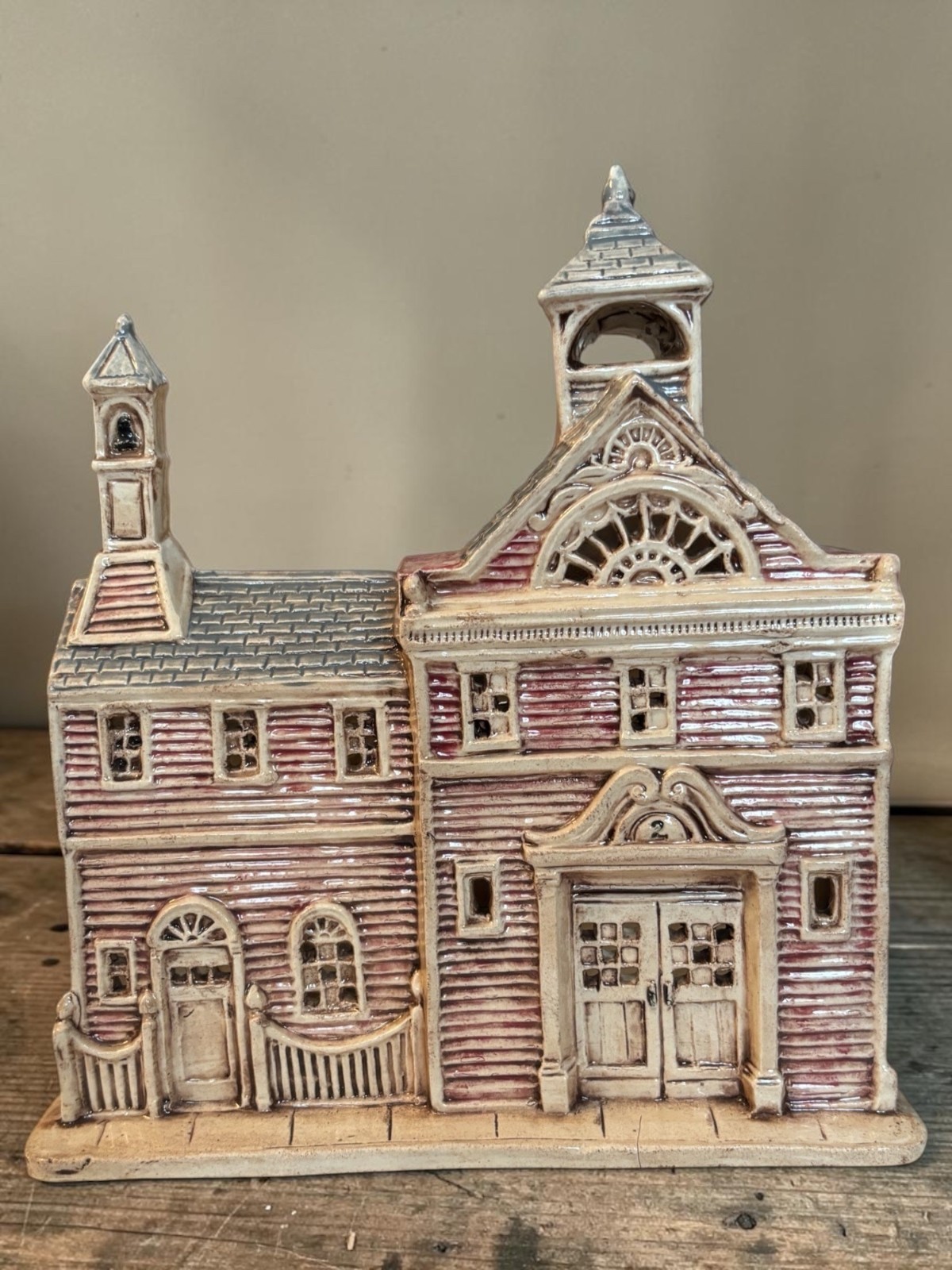 Vintage Ceramic Village Horse Barn Building With Rustic Red & Beige Finish Handm
