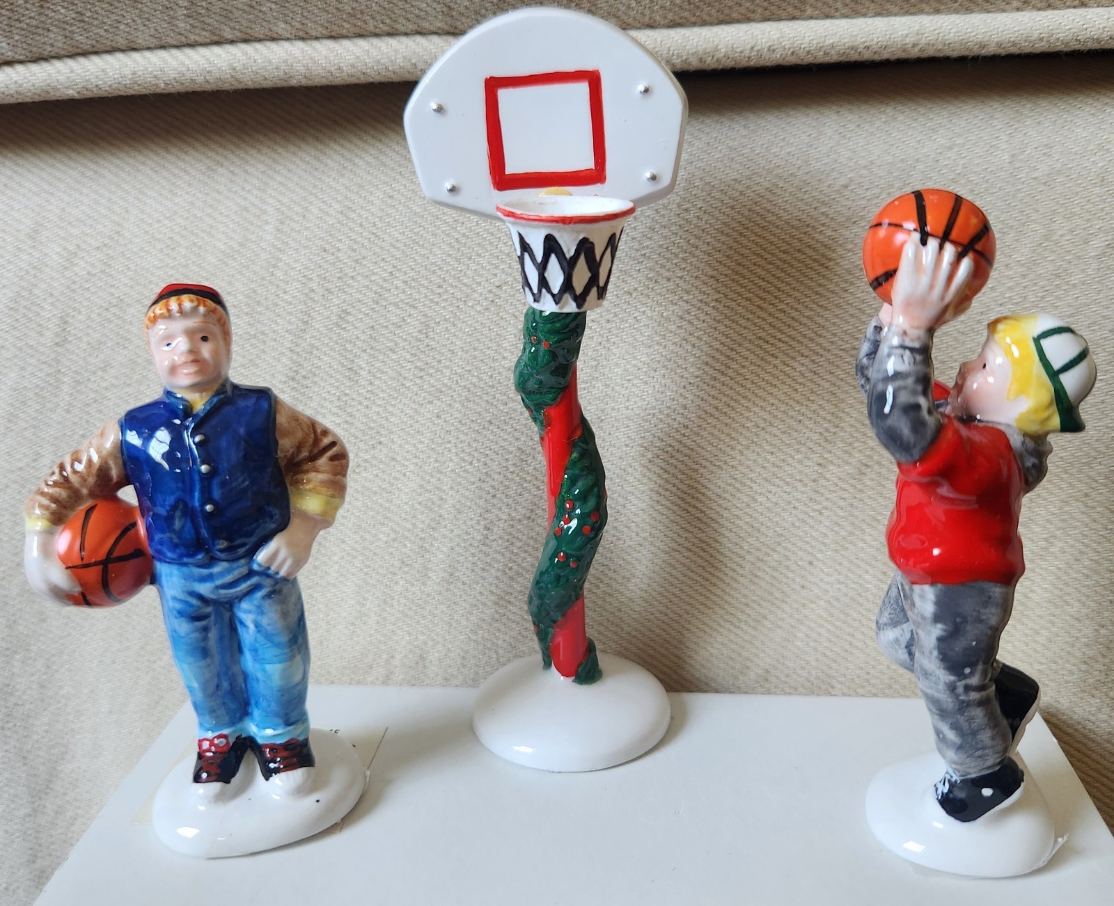 Vintage Dept. 56 Snow Village 3 pc Ceramic School Bus/Car/Basketball Set