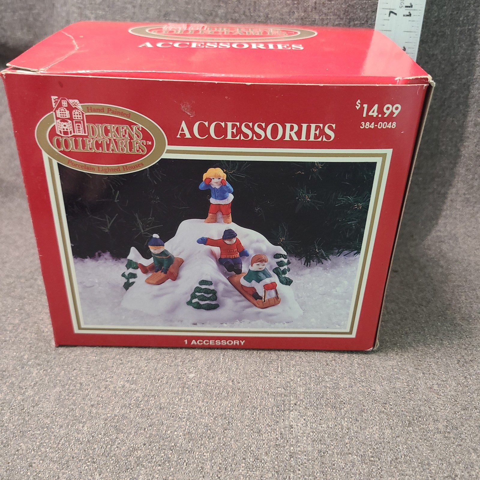 1998 Dickens Collectibles Children Sledding Accessory 5” Tall NIP