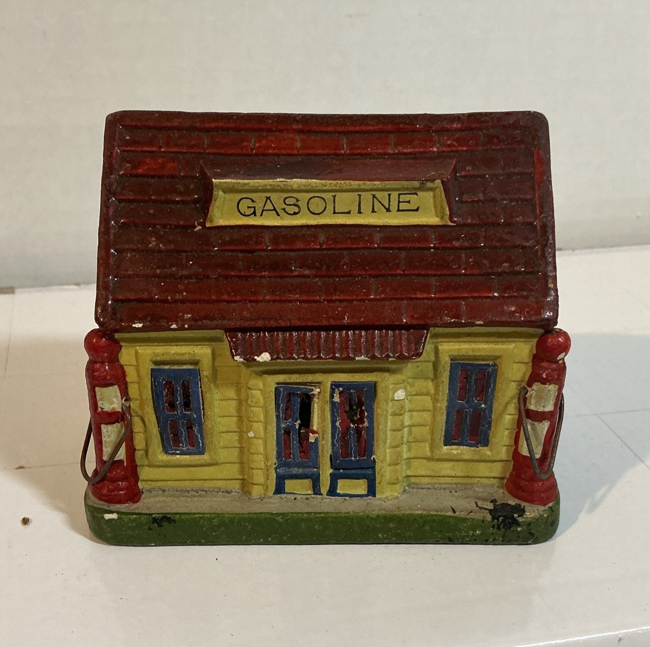 Vintage Japan Christmas Village Train House Putz Composition, Gas Station Nice