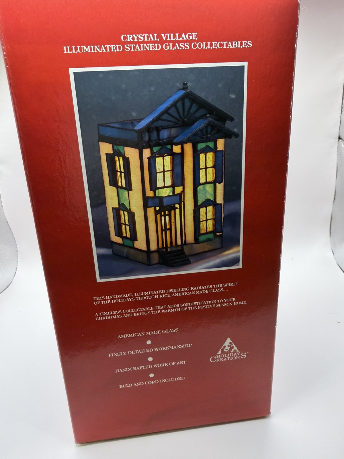 VTG Lighted Stained Glass Victorian House Building Crystal Village Blue White