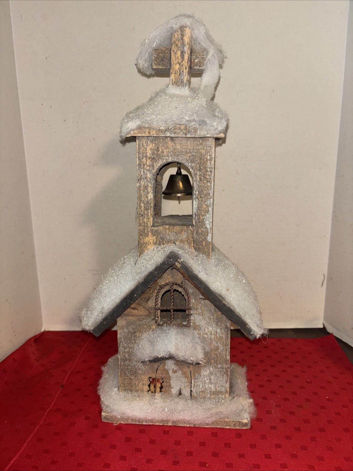 Primitive Rustic Wood Winter Village Church 170 Tall X7” Wide X5” Deep