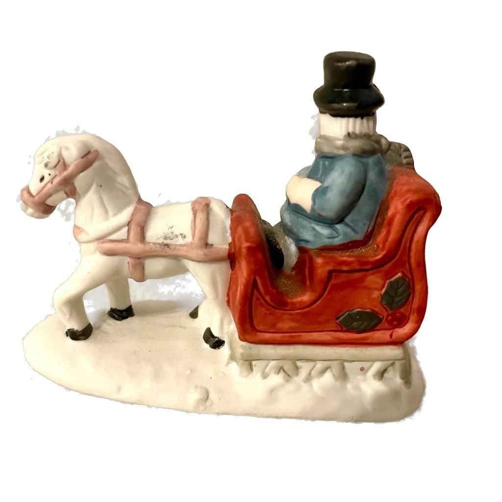 Vtg Christmas Village Figurine Lot – Carolers, Horse Sleigh, Boy w/ Dog 1988