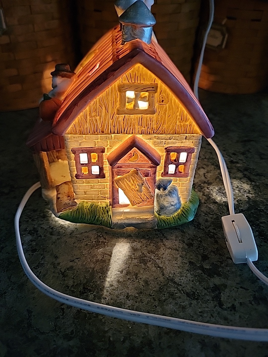 Porcelain Halloween Village Light-Up Haunted Farm House Works Cord VTG Lighted