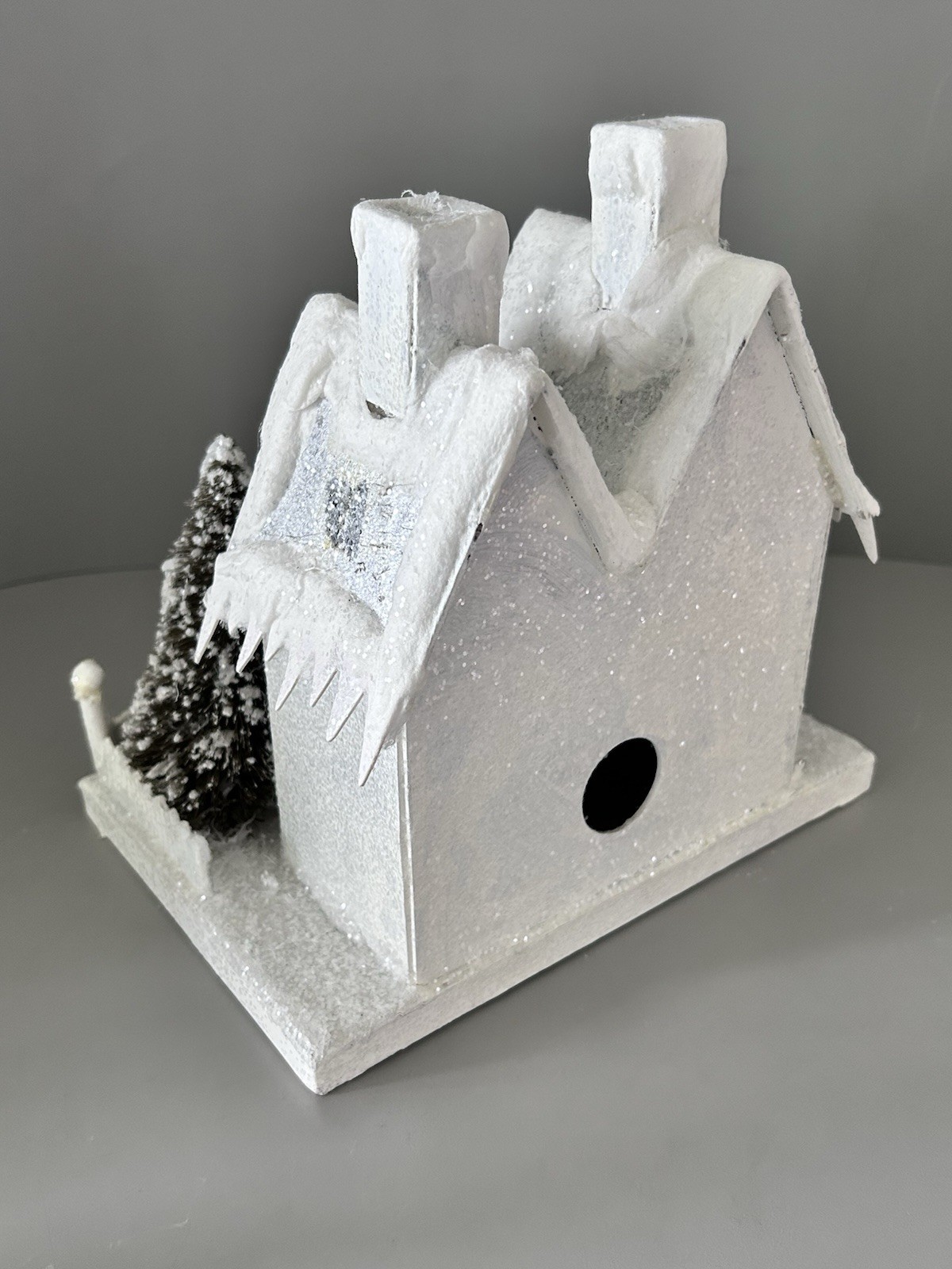 Bethany Lowe Designs Putz Glitter White Snowy Christmas Village House W/ Snowman