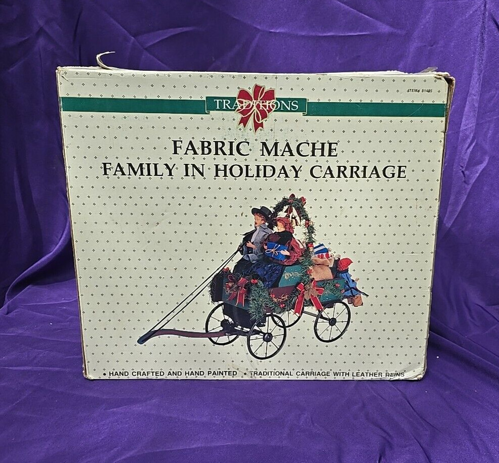Vintage Traditions Fabric Mache Family in Holiday Carriage-Christmas-Item #81425