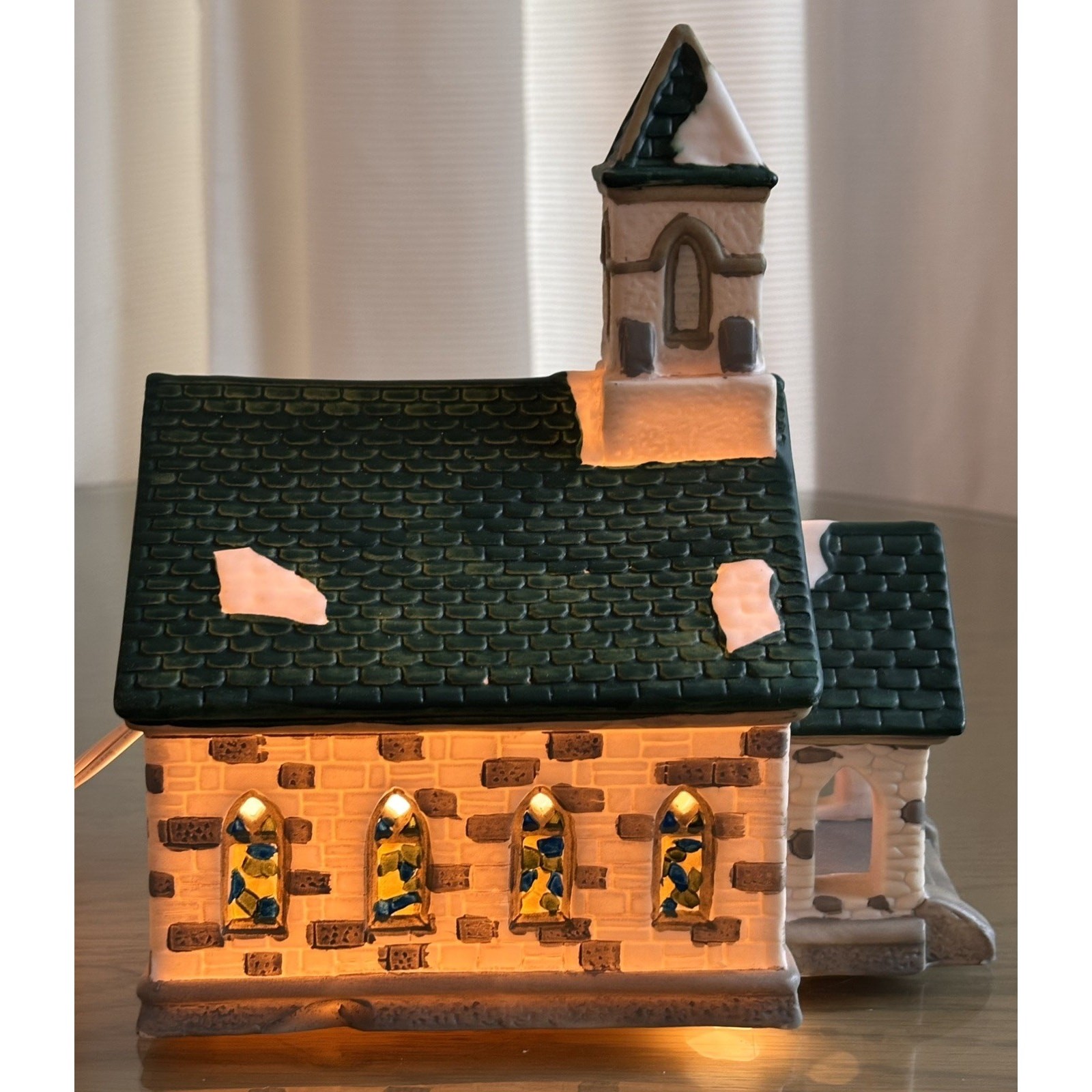 Vintage 1997 Village Painted Lighted Church with Cross by Holiday Expressions