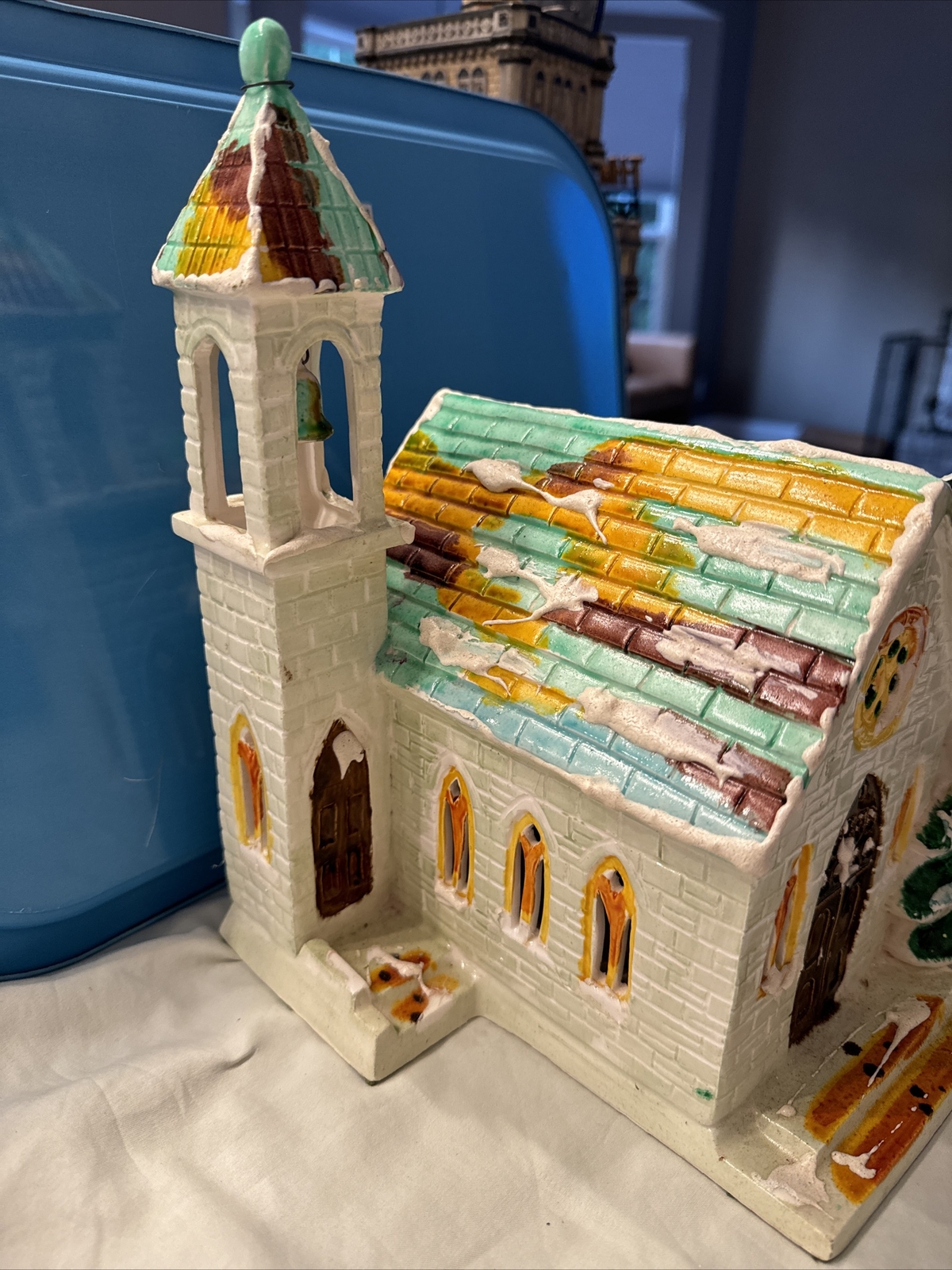 Dept 56 Original Snow Village Green Stone Church w/Bell Tower Vintage