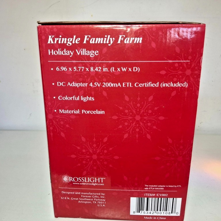 Crosslight Christmas Village Kringle Family Farm Red Barn ~ LED Lights, 8″ Tall