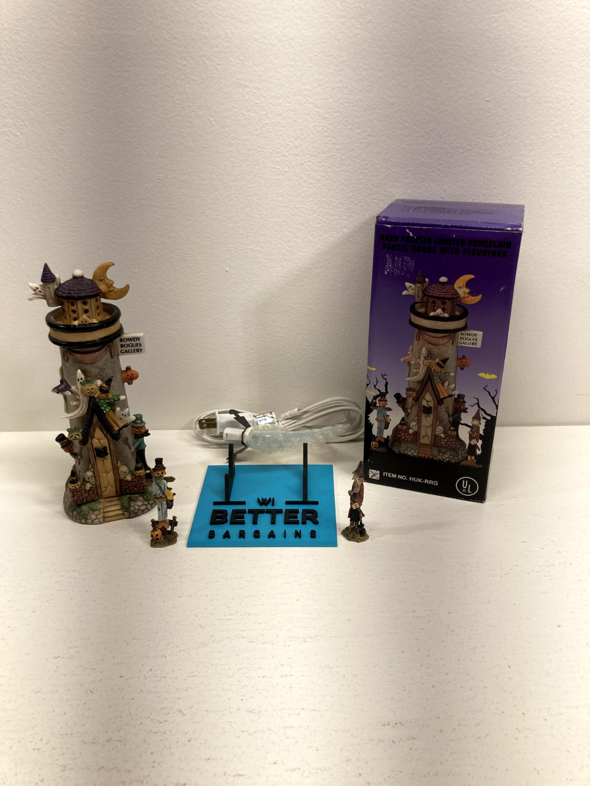 Halloween Haven Lighted Rowdy Rogue Gallery 8″ Village Haunted House Vintage EUC