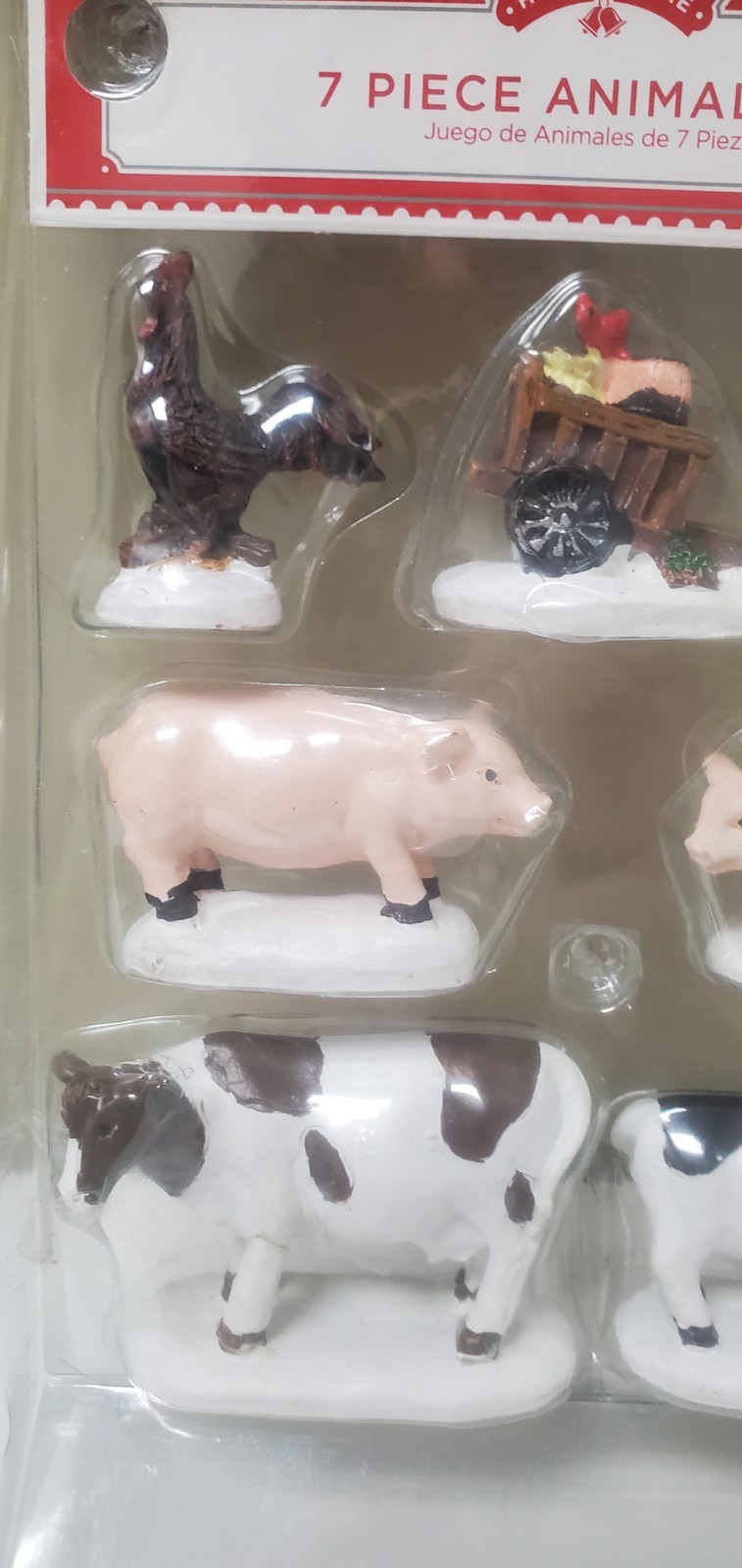 Holiday Time Farm Animals 7 Piece Christmas Village Cows Rooster Chick Pig Wagon