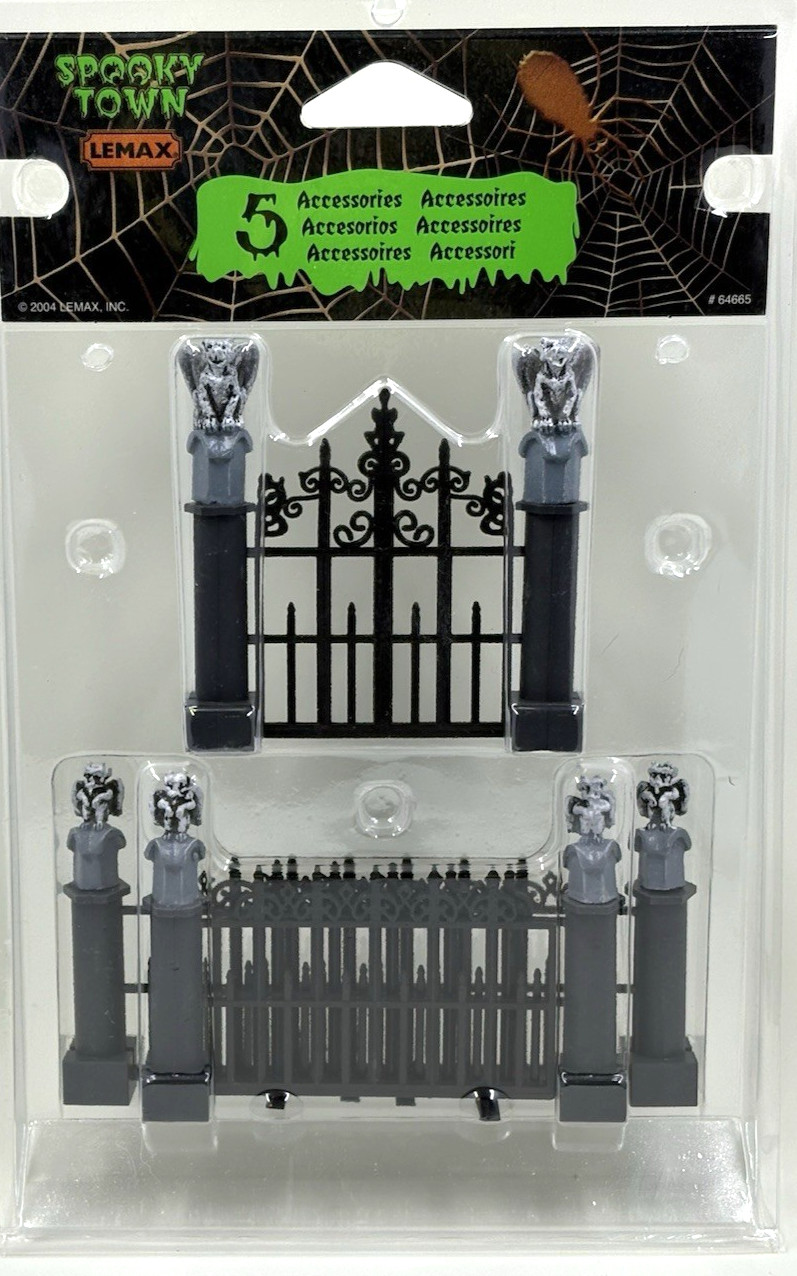 LEMAX Spooky Town Gargoyle Fence, set of 5 #44139 NEW