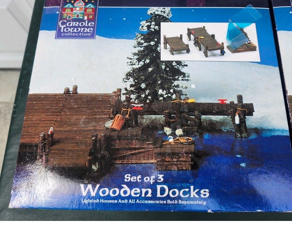 Carole Towne Christmas Village Wooden Wharf & 3 Sets of Wooden Docks Bundle 10pc