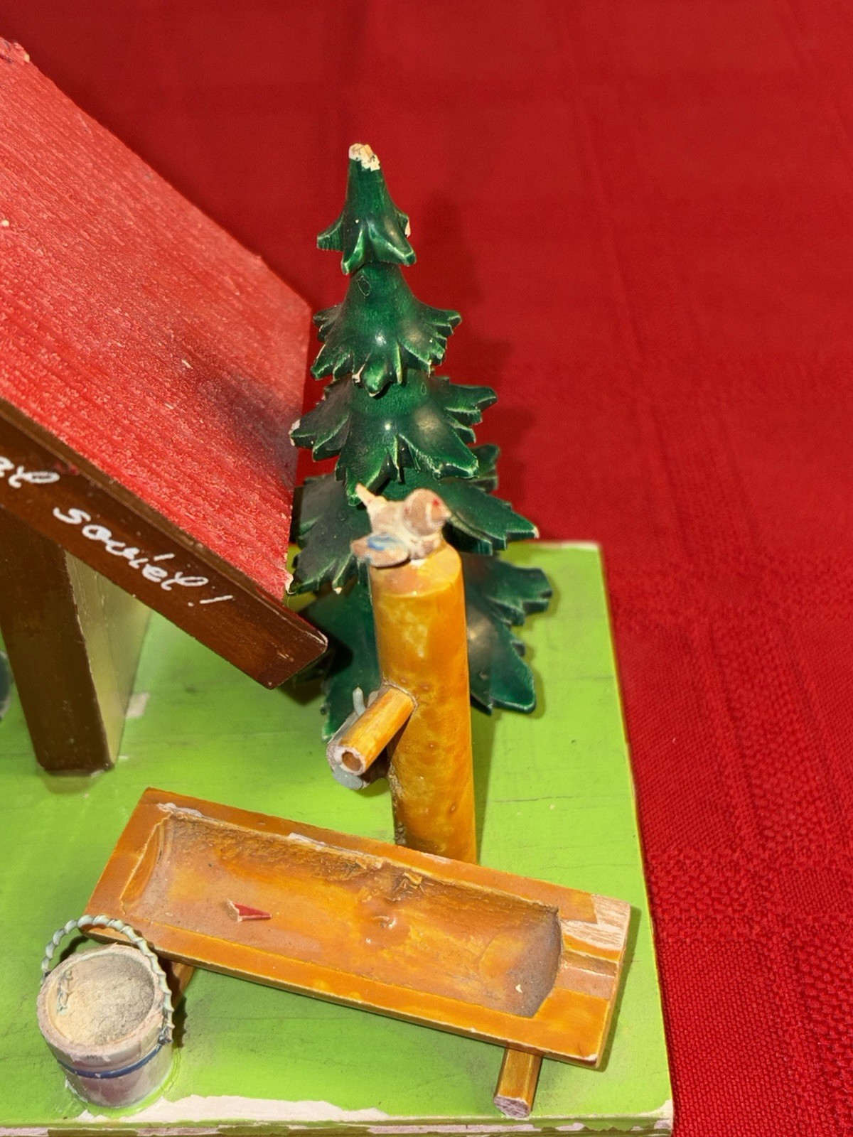 Vintage German Wooden Folk Art House Moving Figures Crank Toy Erzgebirge