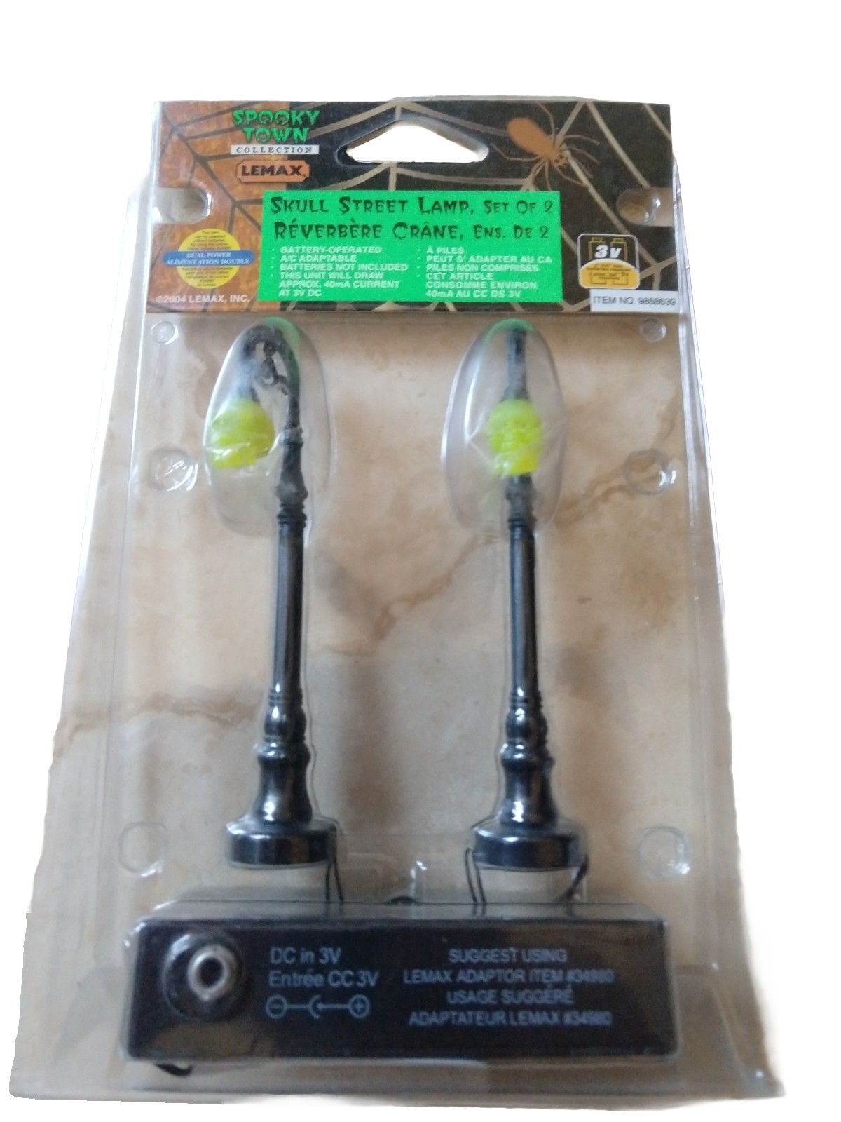 NOS Lemsx 2004 Spooky Town Collection Skull Street Lamp Set of 2 #44137 RETIRED