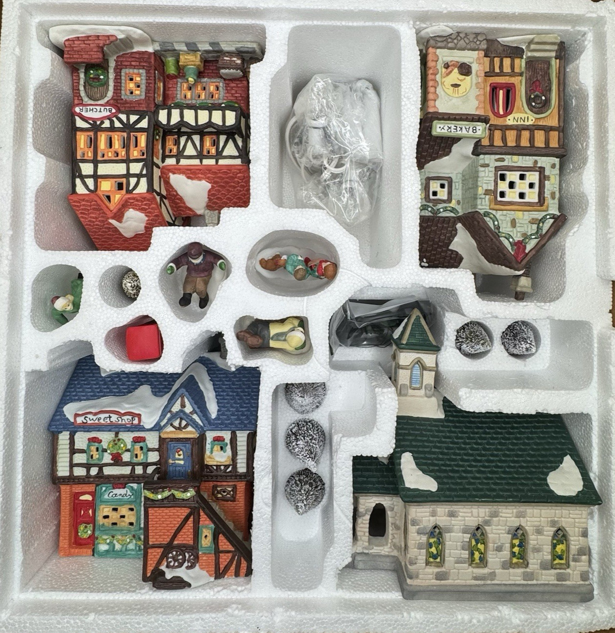 Vintage QVC Porcelain Lighted Christmas Holiday Village Set w/ Original Box