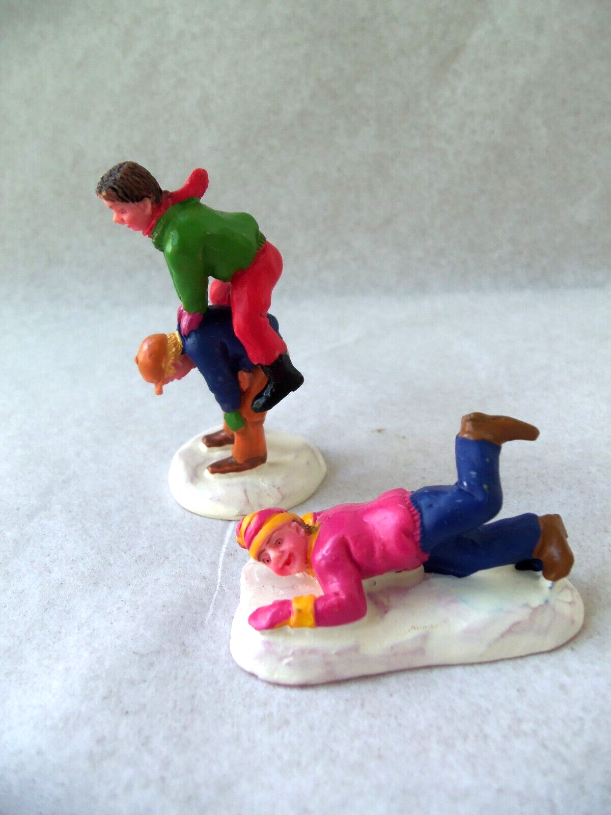 Lemax Village Boys Playing Leap Frog & Kid Sliding Figures! 2! COLORFUL! RESIN