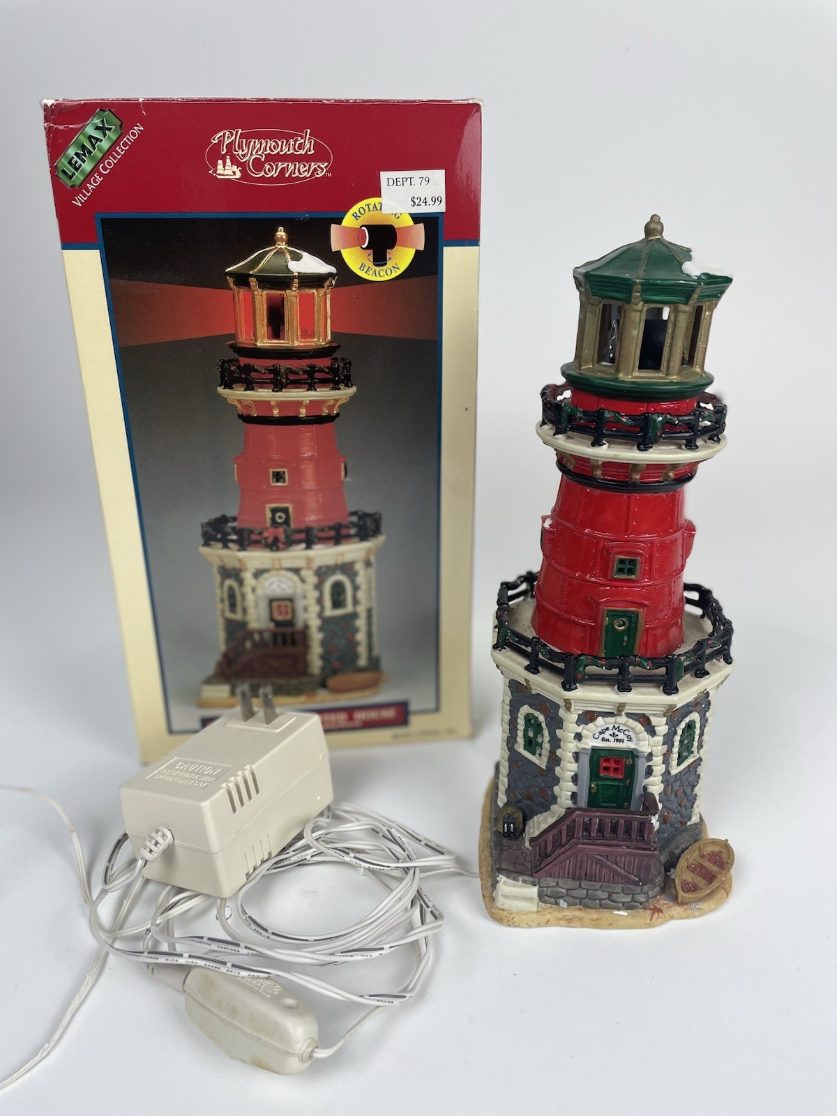 LEMAX CAPE McCoy LIGHTHOUSE 2003 RED ROTATING BEACON FEATURE Plymouth Corners