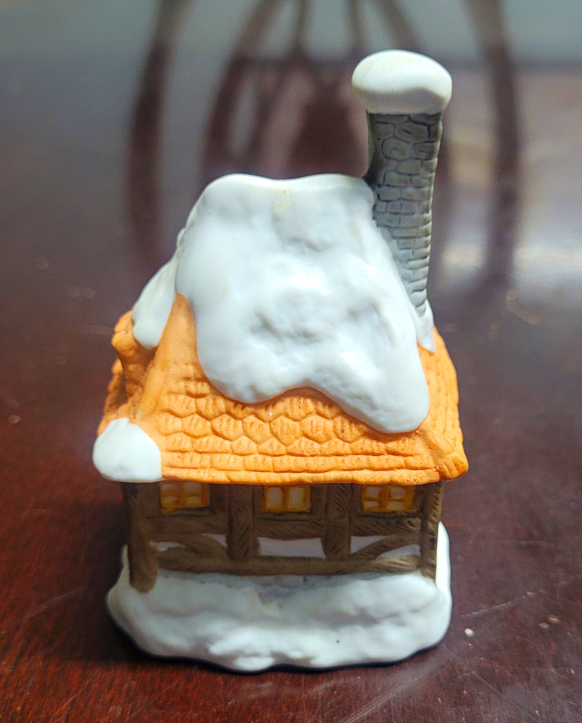 Snow-Covered Miniature Village House Figurine w/ Chimney Painted Ceramic