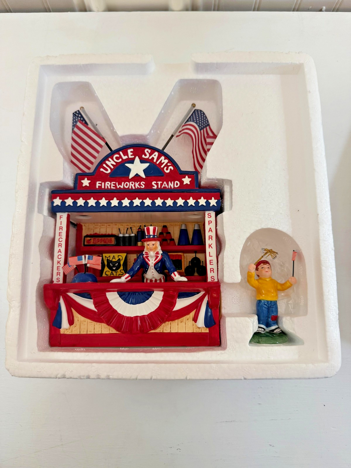 Dept 56 Uncle Sam’s Fireworks Stand 2Pc Figures July 4th #54974 Retired