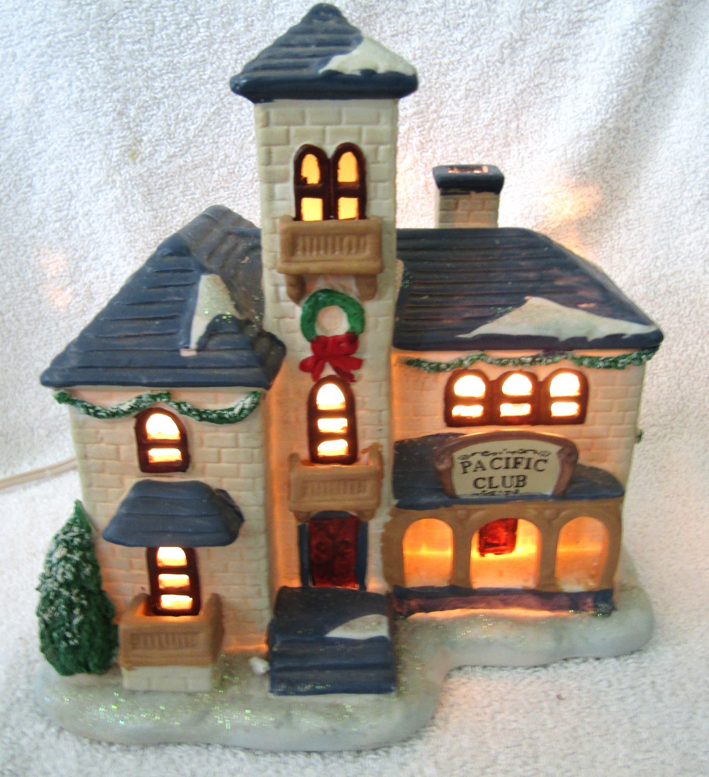 Christmas Traditions PACIFIC CLUB Lighted Ceramic House -7” Tall-W/ Light Cord