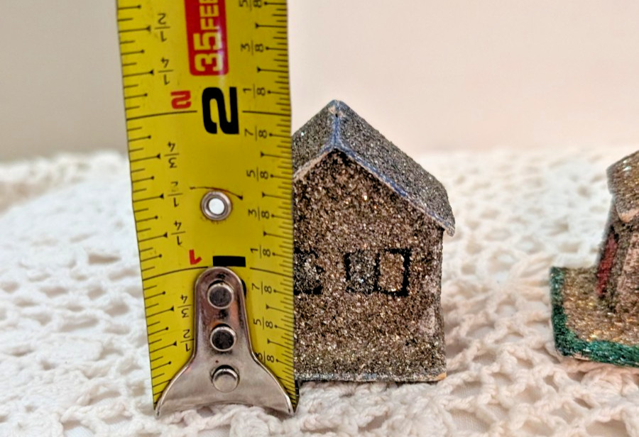Vintage Putz Style Miniature Silver Mica Glitter Houses Made In Western Germany