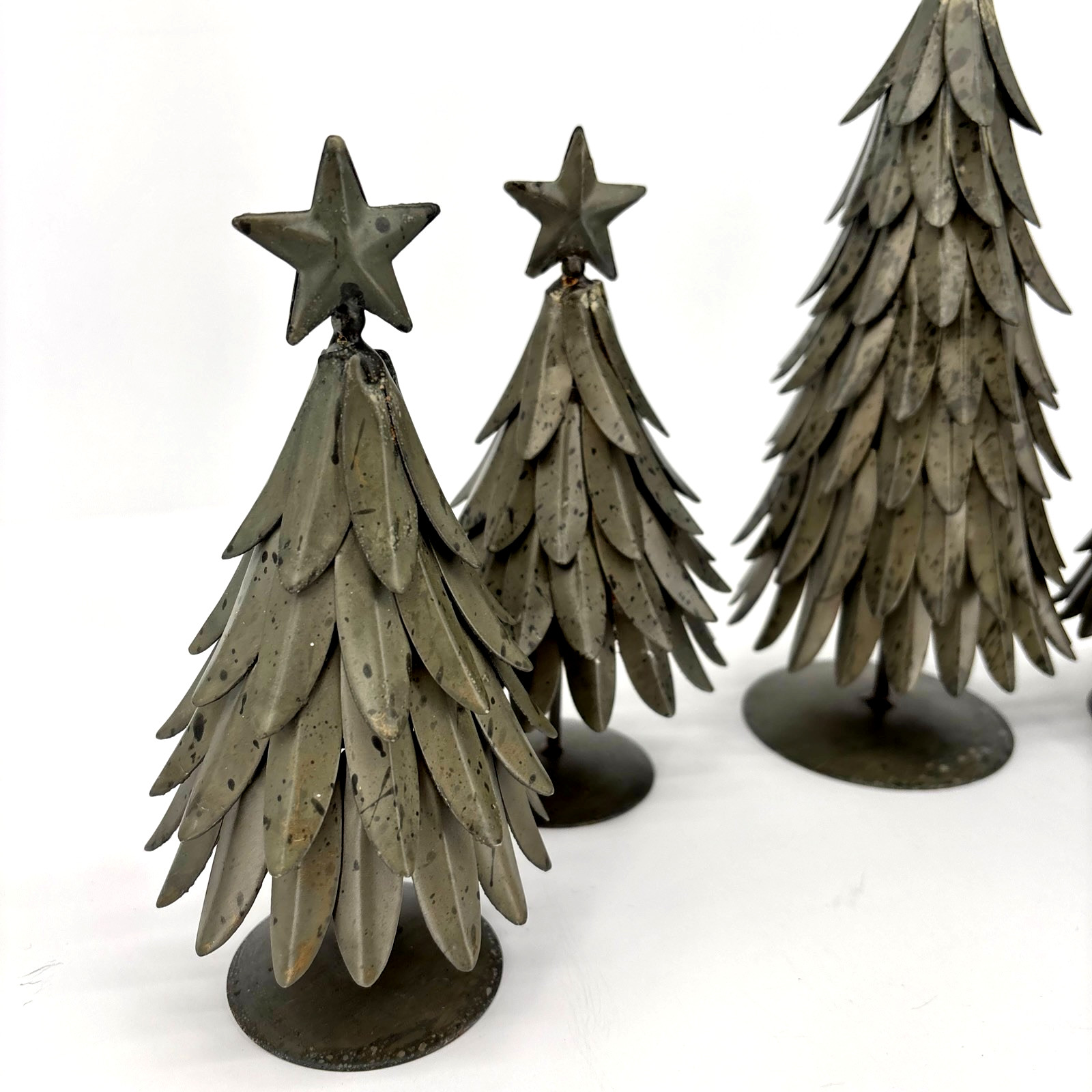 Set of 5 POTTERY BARN Galvanized Village Star Topped Trees Small & Large VTG