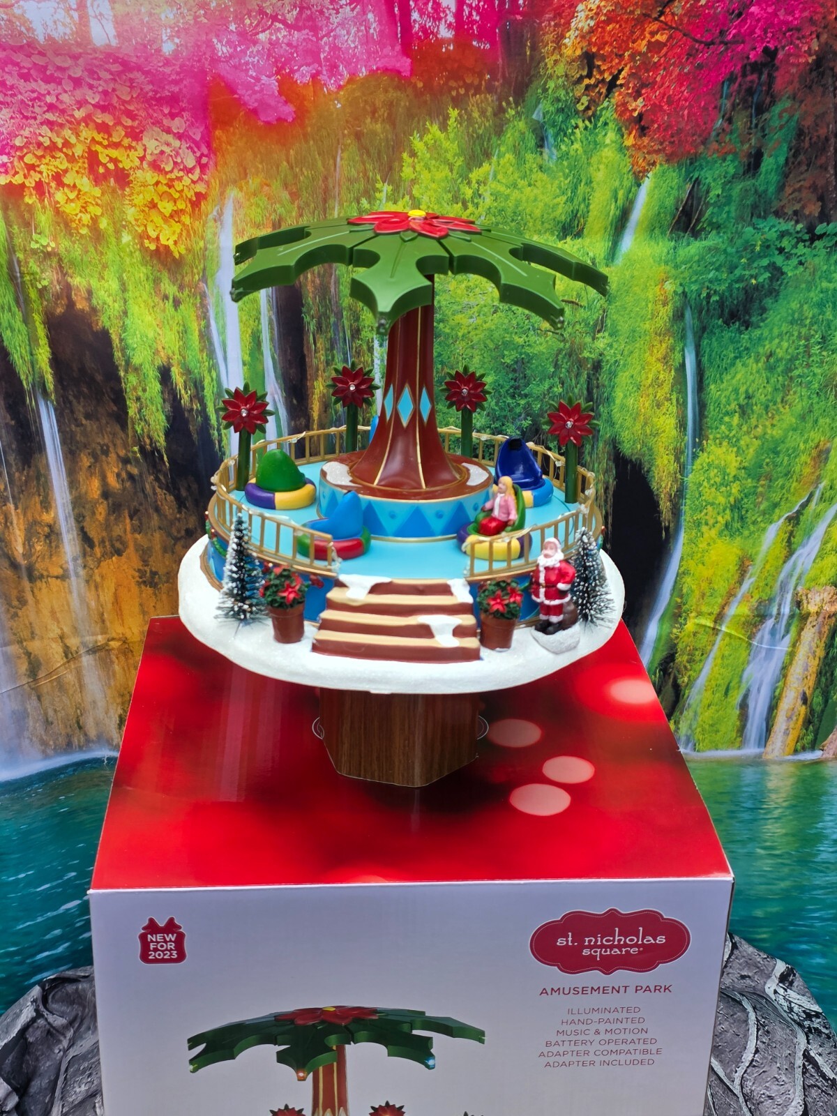 New St Nicholas Square Christmas Animated Village Amusement park musical lighted
