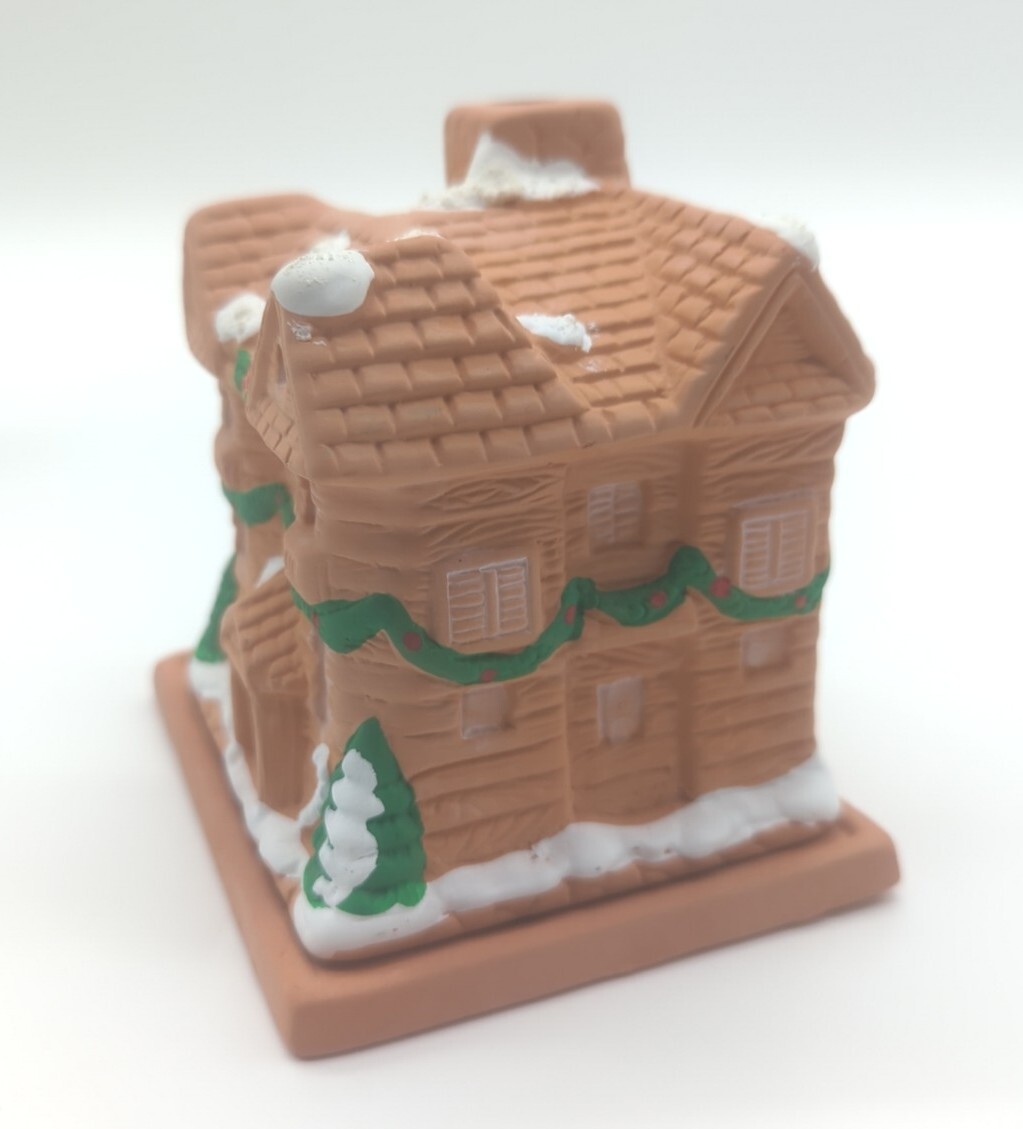Vintage Holiday Christmas Terracotta Incense House 4.5″ Log Cabin Gingerbread