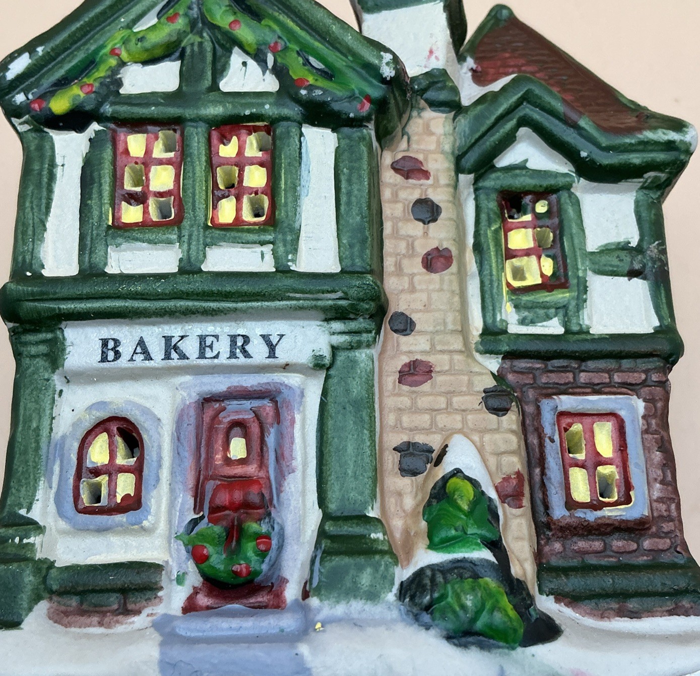 Vintage Miniature Porcelain or Ceramic Christmas Village Bakery House