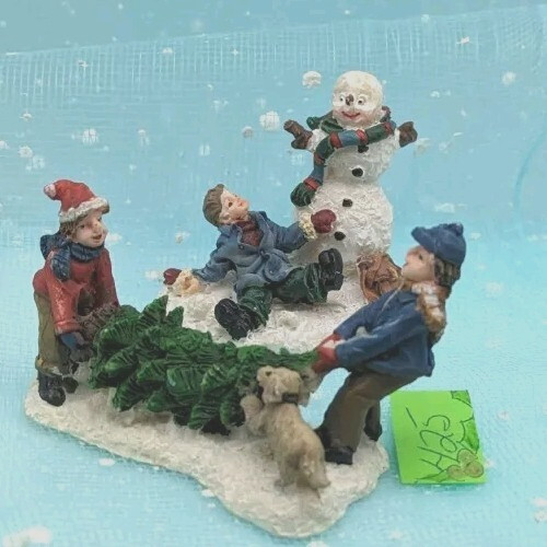 Children snowman dog tree SMALLER SCALE Christmas Village Figurines LOOSE INV425