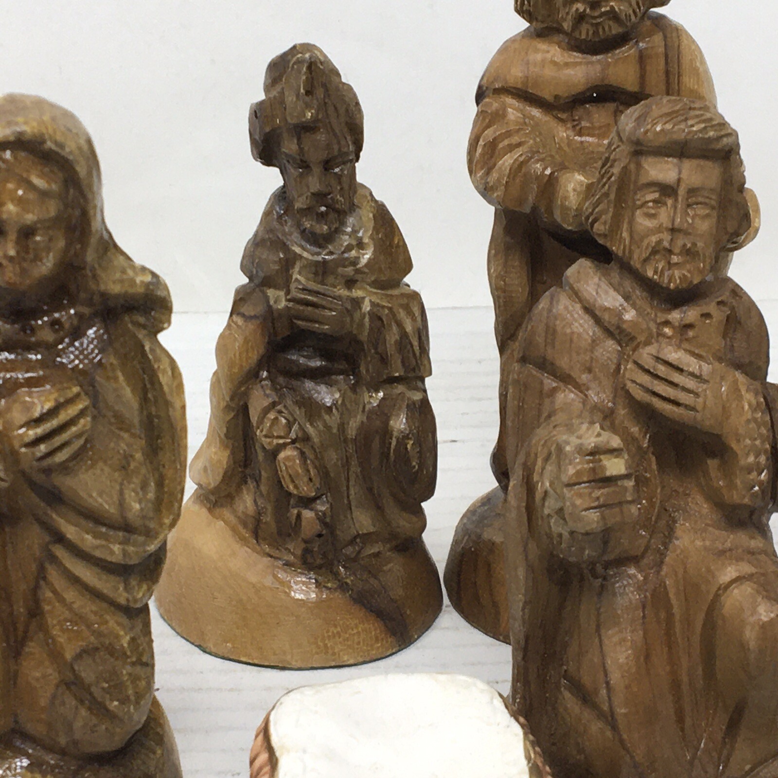 Vintage Hand Carved NATIVITY SET 9 Piece Wood Holy Family READ DESCRIPTION