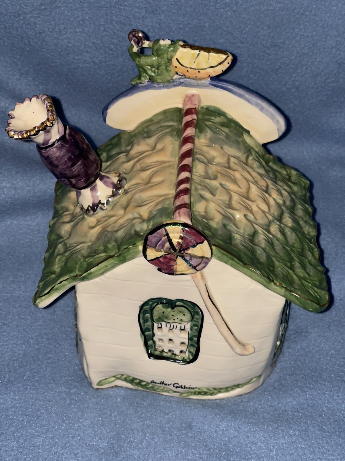Blue Sky Candy Shop Ceramic Tealight House Heather Goldminc 2002 VTG Clay Works