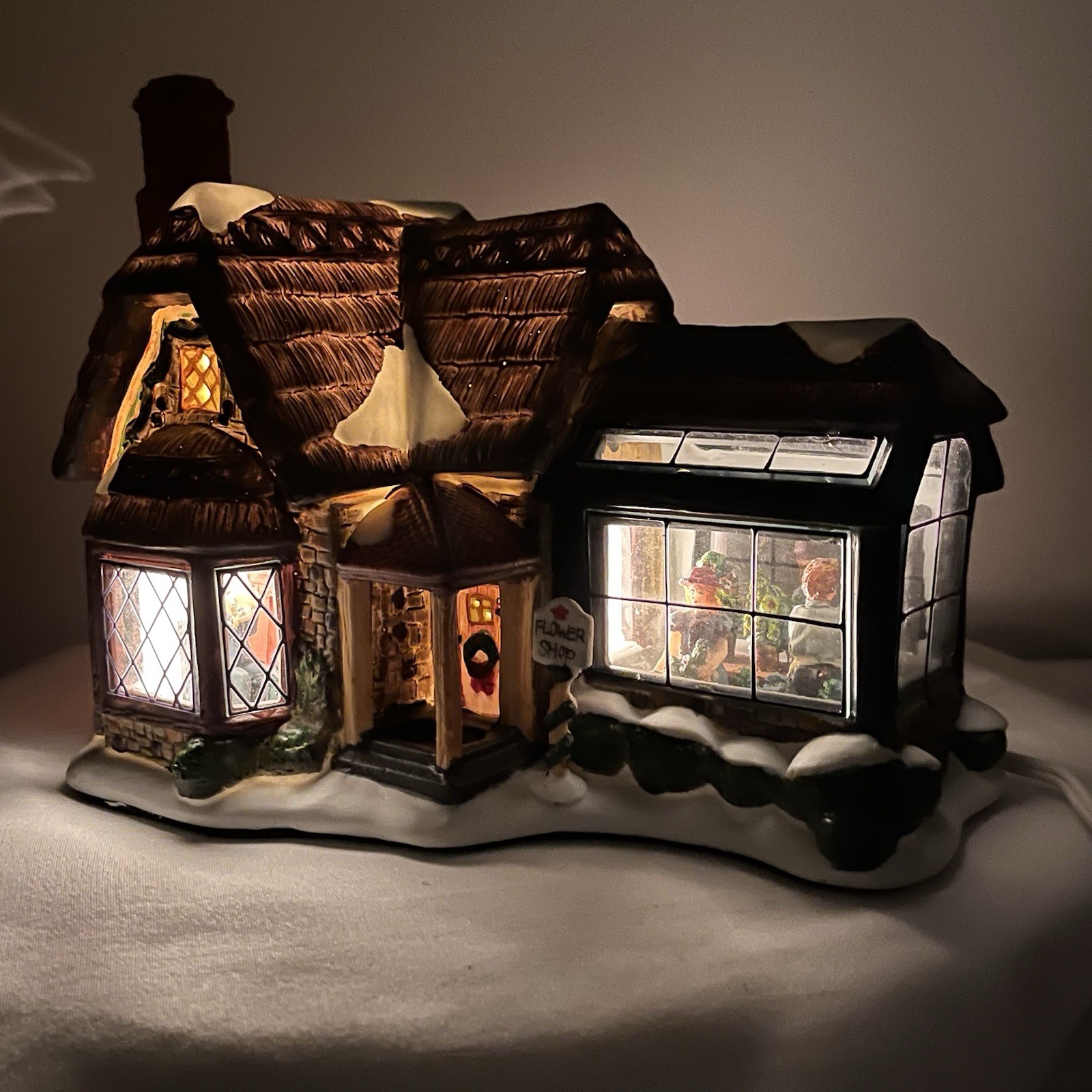 Victorian Village Collectibles Lighted “Flower Shop” With Light Cord- Rare Find