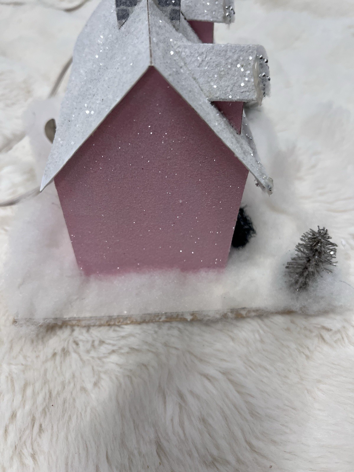 Lit Illuminated Paper Cardboard PINK House Christmas Village Putz Style Vtg