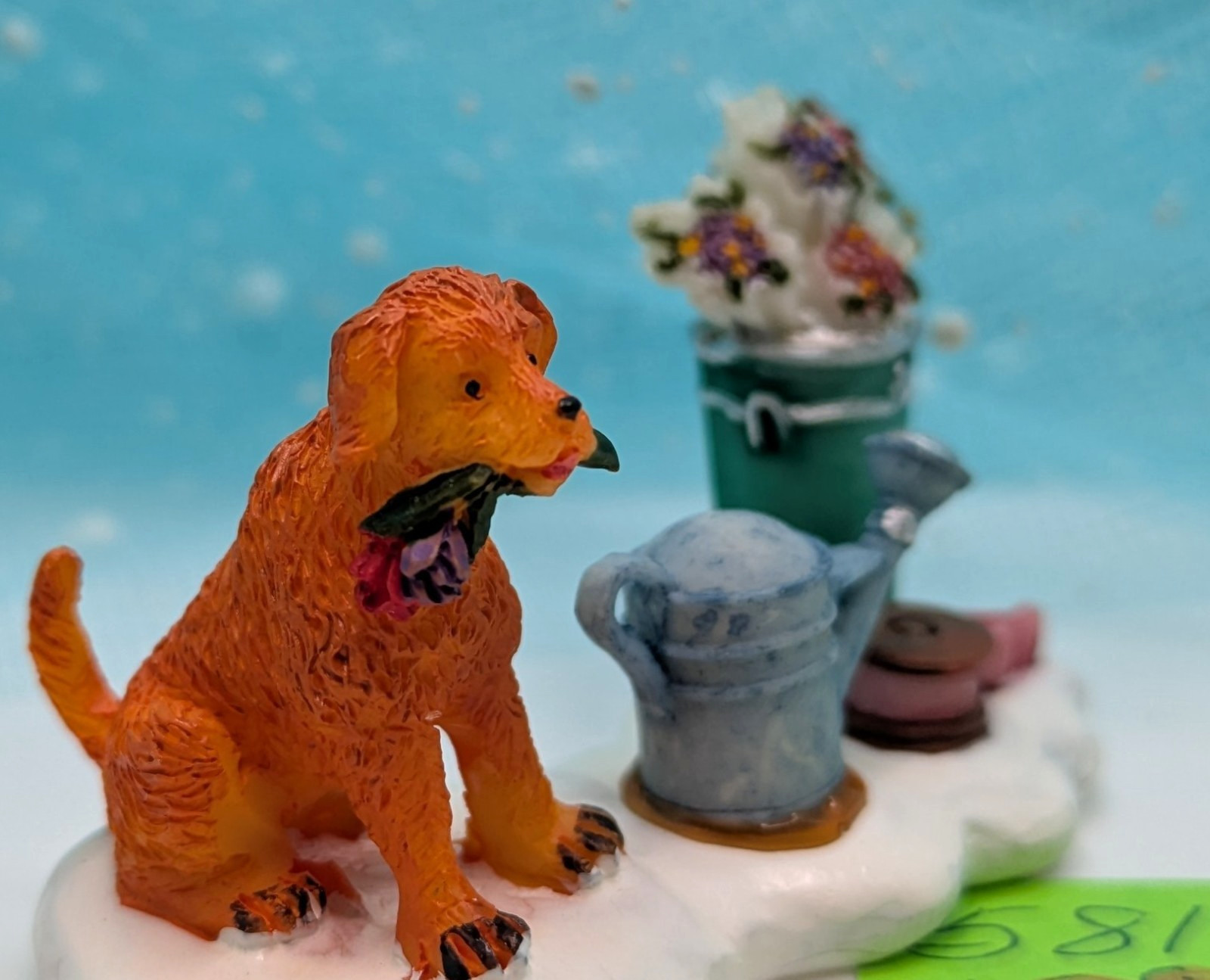 Lemax Dog flowers watering can ribbon Christmas Village figurine NO BOX INV581