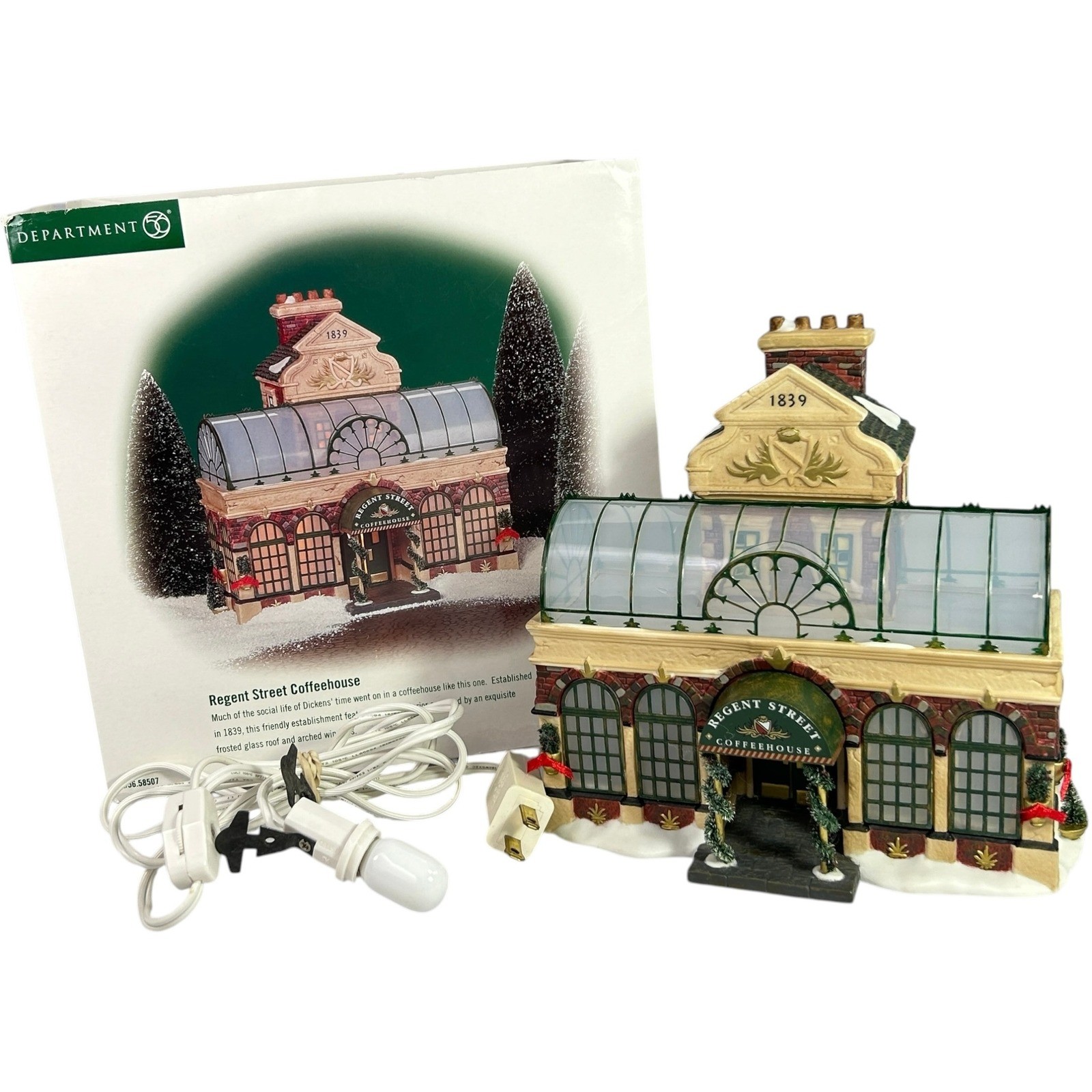 Department 56 Regent Street Coffeehouse Dickens Village 2002 Box Light Cord EUC