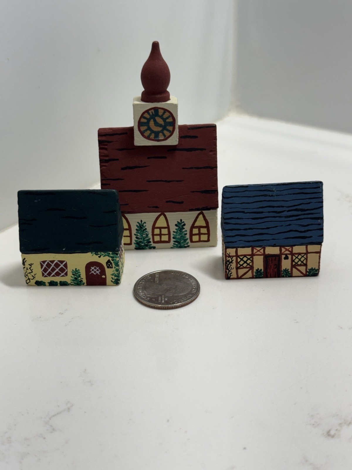 Vintage Hand painted Mini Village 3 Piece Set German Village