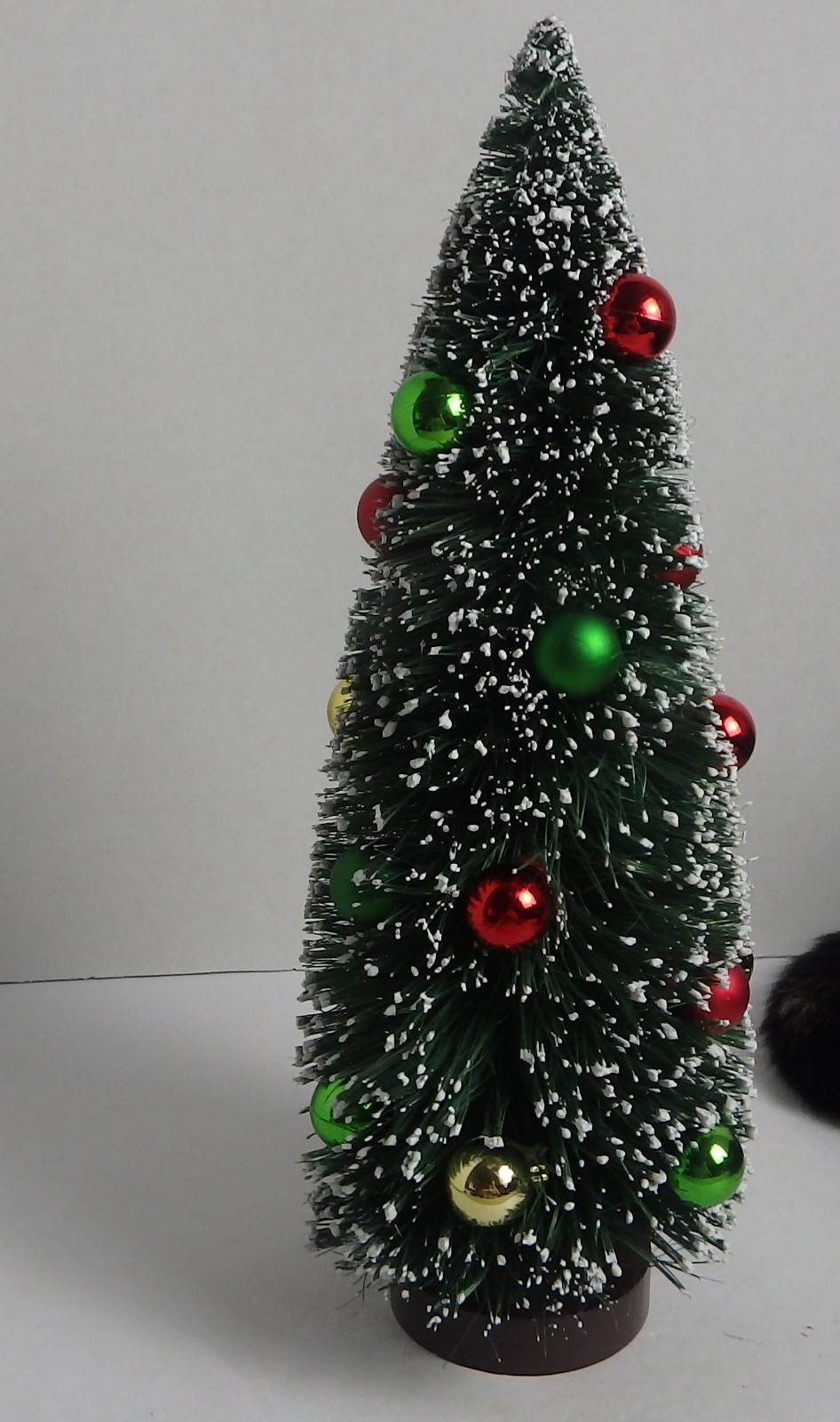Tall Frosted Bottle Brush Christmas Tree Red Green Gold Ornaments 12″