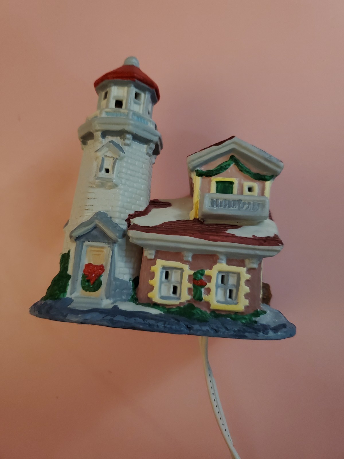 USED Dickens Like Lighted Lighthouse Christmas Village Porcelain 5.5 in tall