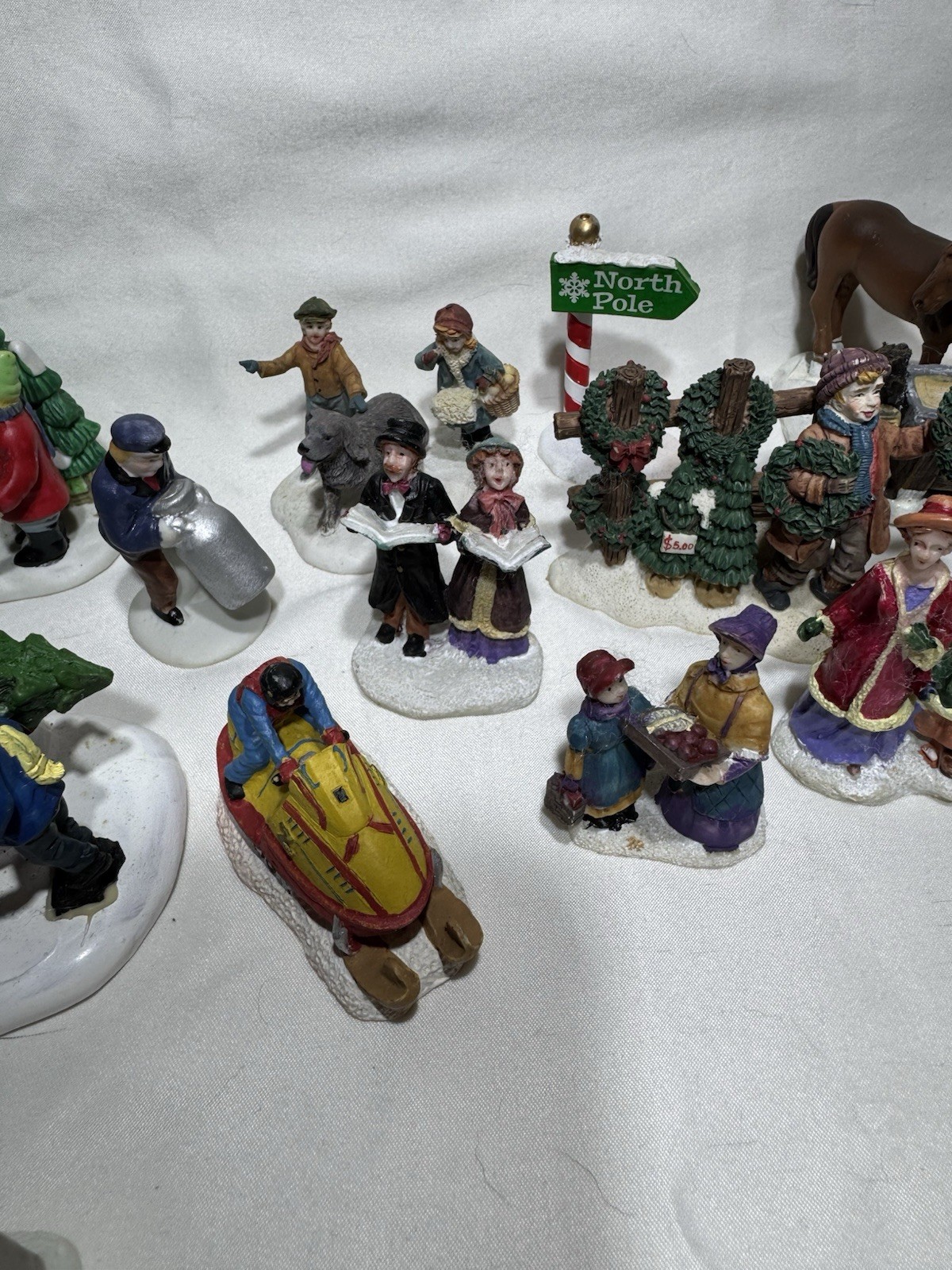 Large Vintage Christmas Village Accessories Lot 30 Pieces People Animals & More!