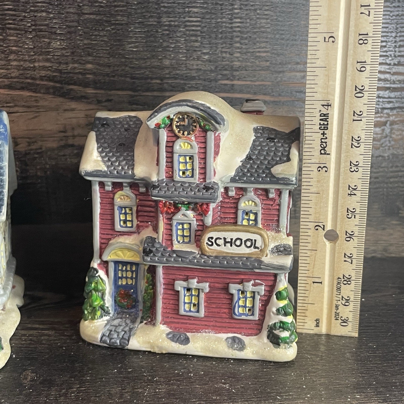 Vintage Porcelain Christmas Village Lot: School, Church & Priest Figurine