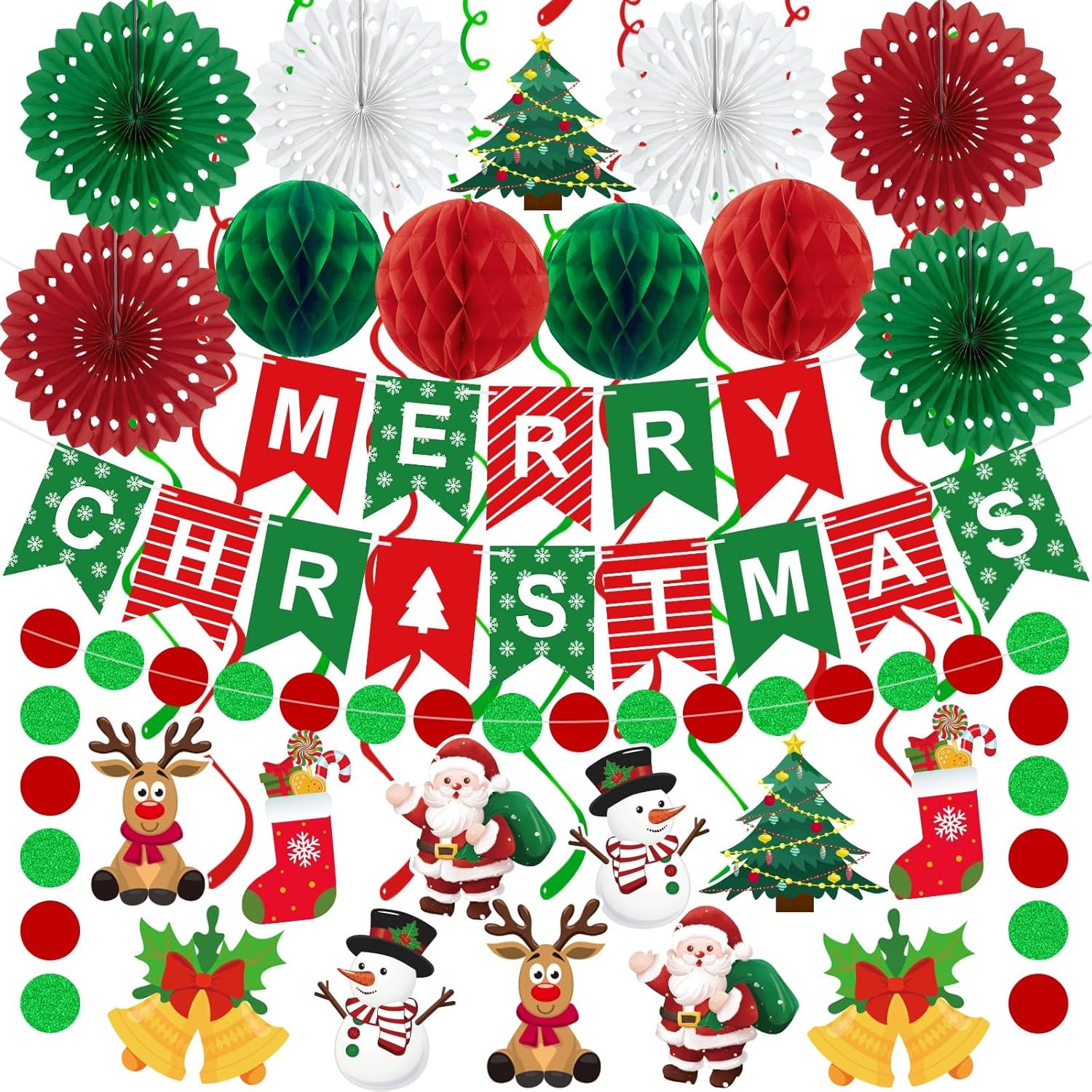 25pcs Christmas Party Decorations Merry Banner Red,green,white