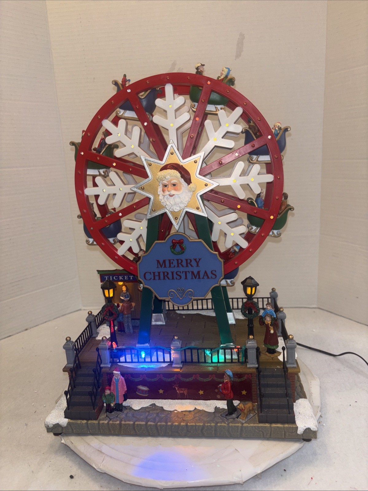 CAROLE TOWNE SANTAS Merry Christmas Lighted FERRIS WHEEL Musical Plays 8 Tunes!